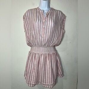 Rails Pink and White Smocked Sundress with V-Neck